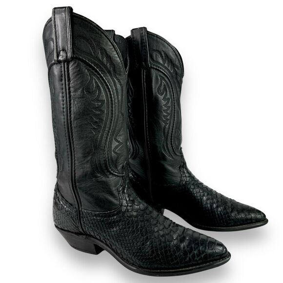 Code West Dan Post Vintage Western Cowgirl Boot Black Python Snakeskin Snake 6 M - Picture 2 of 12